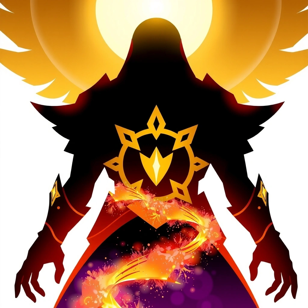 Abstract character silhouette with golden armor representing RPG adventure game concept