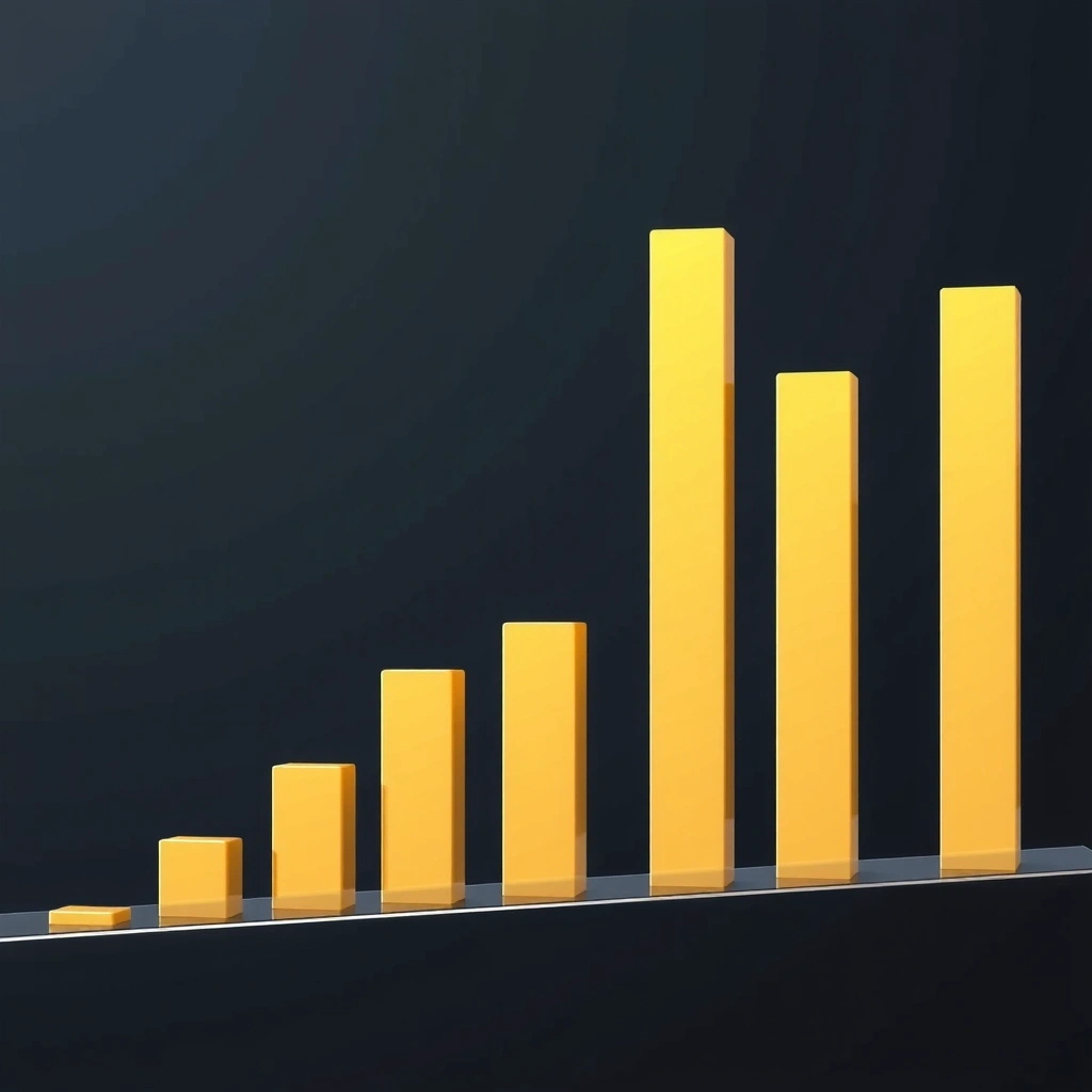 Financial candlestick charts with golden pillars rising from darkness